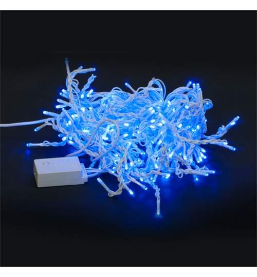 Instalatie de Craciun tip perdea cu franjuri inegali, lungime 10m, 340 LED-uri albastre