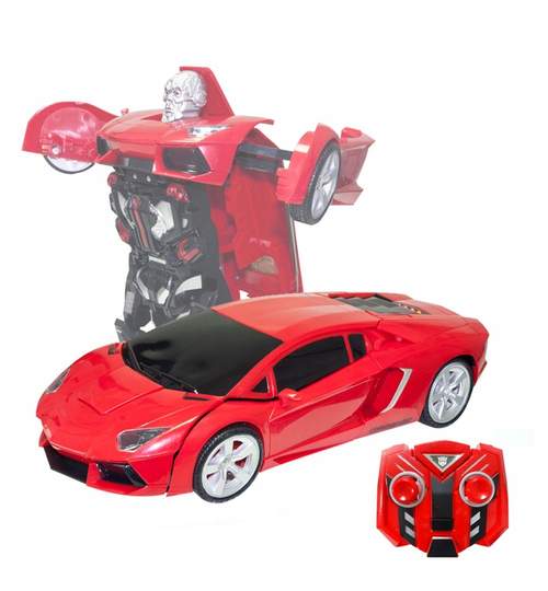 Robot transformer rosu, masina de curse, cu efecte sonore