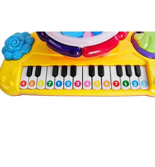 Jucarie muzicala educativa 2 in 1, orga electronica cu toba si betisoare, multicolor