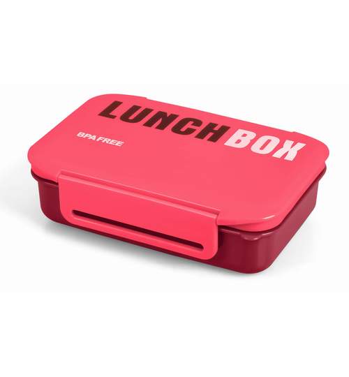 Caserola Lunch Box pentru mancare cu 2 compartimente si lingura, rosu
