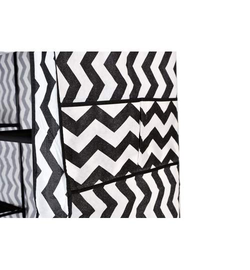 Dulap din material textil Mira pentru depozitare incaltaminte, imbracaminte sau accesorii, cadru metalic, 10 rafturi, culoare Zebra
