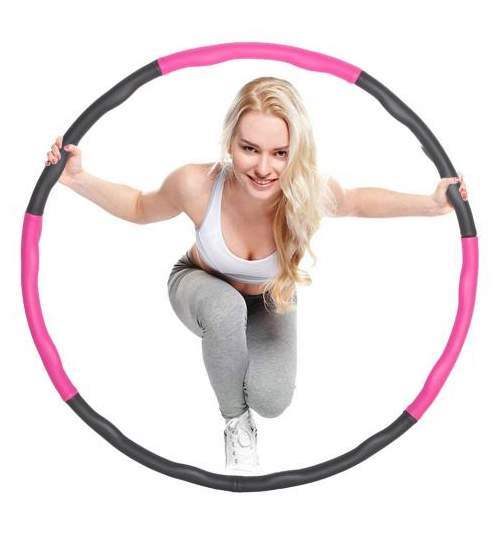 Cerc fitness Hula Hoop pentru slabit si masaj, 83cm, roz/gri