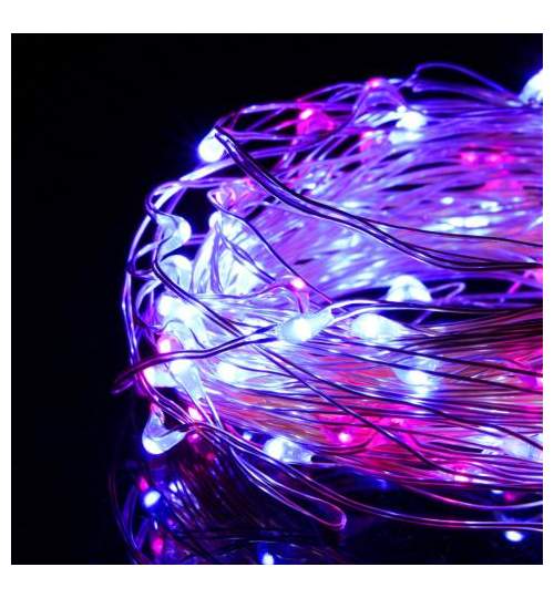 Instalatie luminoasa LED de Craciun, 20 led-uri, 2m, roz/albastru Alimentat cu baterii 2xAA