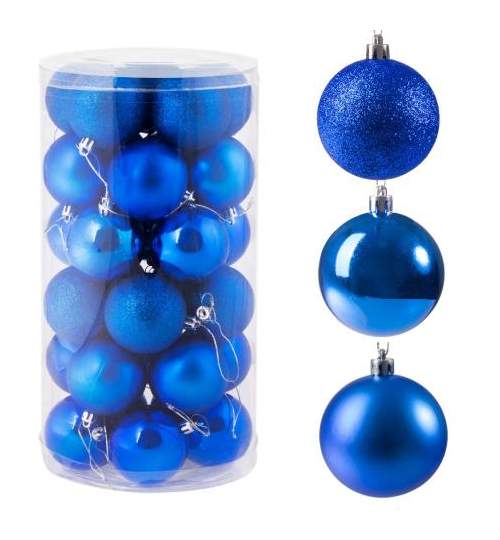 Set globuri Craciun, pentru brad, din plastic, 6cm, 30 buc, albastru