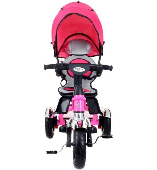 Tricicleta pentru copii cu scaun rotativ, copertina, cos, maner parental, suport picioare pliabil, culoare roz