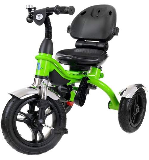 Tricicleta pentru copii cu scaun rotativ, copertina, cos, maner parental, suport picioare pliabil, culoare verde