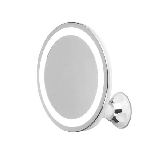 Oglinda cosmetica rotunda, fixare cu ventuza, iluminata LED, factor marire 5x, rotatie 360