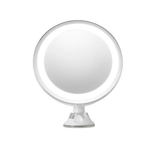 Oglinda cosmetica rotunda, fixare cu ventuza, iluminata LED, factor marire 5x, rotatie 360