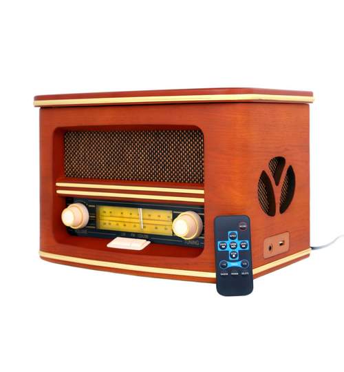 Radio retro cu Bluetooth, CD/MP3 player, 19W,  functie inregistrare, carcasa din lemn, cu telecomanda