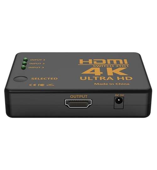 Switch HDMI 4K Ultra HD Splitter, 3x1 porturi, cu telecomanda
