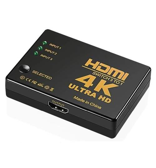 Switch HDMI 4K Ultra HD Splitter, 3x1 porturi, cu telecomanda