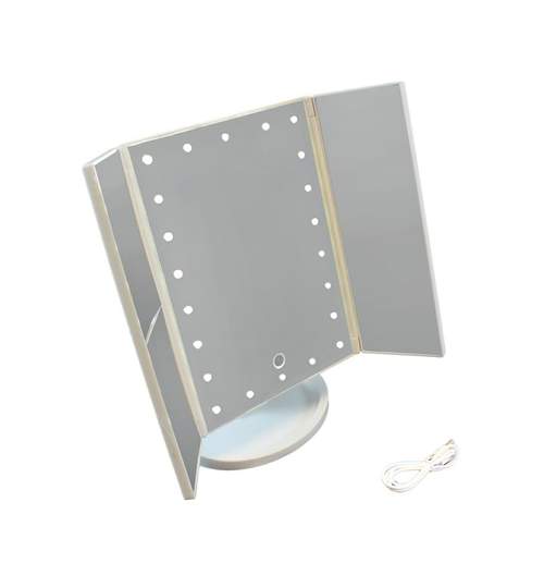 Oglinda Reglabila de Masa pentru Machiaj cu 3 Oglinzi Laterale Pliabile, Iluminate LED si Lupa Marire