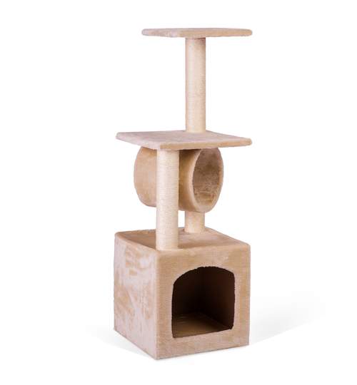 Ansamblu Casa de Joaca pentru Pisici, 3  Nivele, 93 cm, Culoare crem