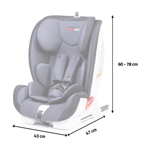 Scaun Auto pentru Copii, 9-36kg, Isofix, Protectie laterala, Inaltime si Spatar Reglabil, Gri