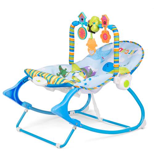 Scaun balansoar multifunctional pentru bebelusi cu jucarii, sunete si vibratii, albastru