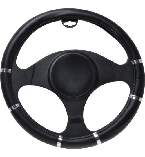 Husa volan Chrome Ring Black, material cauciucat, diametru 37-39cm ManiaStiker
