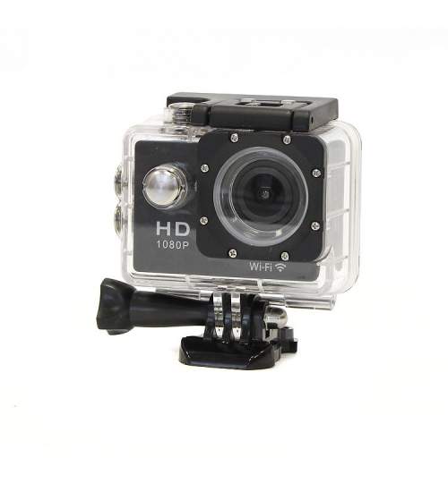 Camera video Sport Full HD Wifi cu carcasa rezistenta la apa (rezista pana la o adancime de aprox 30m) , Action Camera Kft Auto