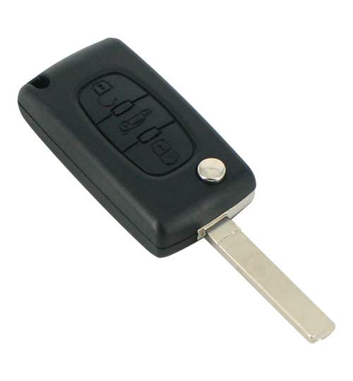 Carcasa cheie tip briceag Peugeot 307, 3 butoane, lama VA2-SH3, cu suport baterie, buton portbagaj Kft Auto