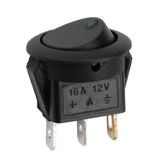 Intrerupator basculant 1 circuit 16A-12V DC OFF-ON cu LED verde, Set comutatoare 5 buc Kft Auto
