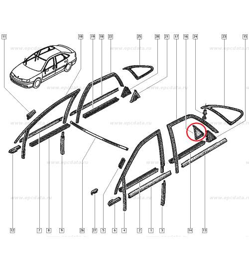 Garnitura geam usa spate stanga colf Renault Laguna 1, originala 7700828883 Kft Auto