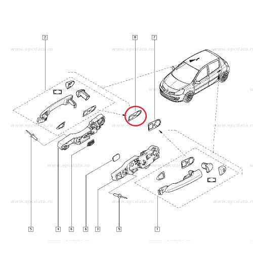 Garnitura maner usa Renault Modus, Laguna 3, Clio 3, usi fata/ spate, stanga / dreapta, Originala 8200736210 Kft Auto