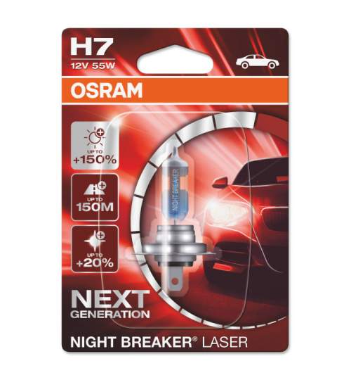Bec auto H7 12V 55W Px26d Osram NightBreaker Laser +150% mai multa lumina , culoare temperatura 3750K; 64210NL Kft Auto