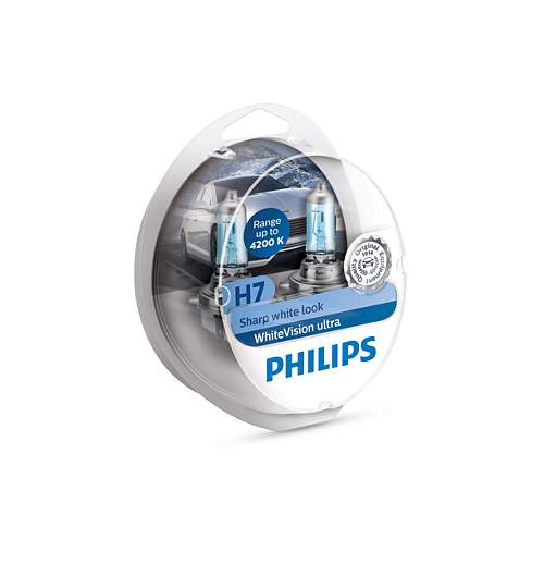 Set 2 becuri auto cu halogen pentru far Philips SHARP White Vision H7 12V 55W PX26D Kft Auto