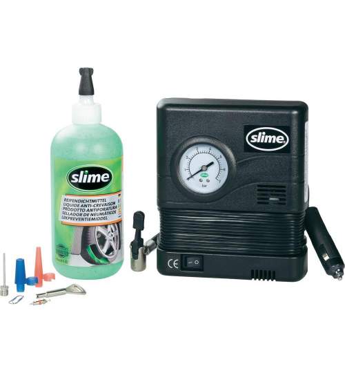 Kit Anti-Pana Slime Smart Repair 473ml + Compresor aer 12V pentru anvelope fara camera lichid reparatie pana instant Kft Auto