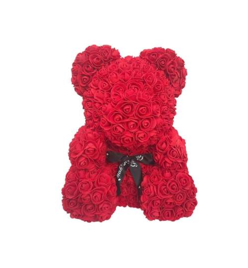 Ursulet Floral DeLuxe Rosu cu fundita, 25 cm + cutie de cadou ManiaMagic
