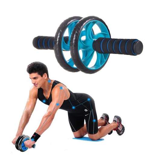 Rola abdominala dubla Springos,  pentru exercitii fitness, negru/albastru