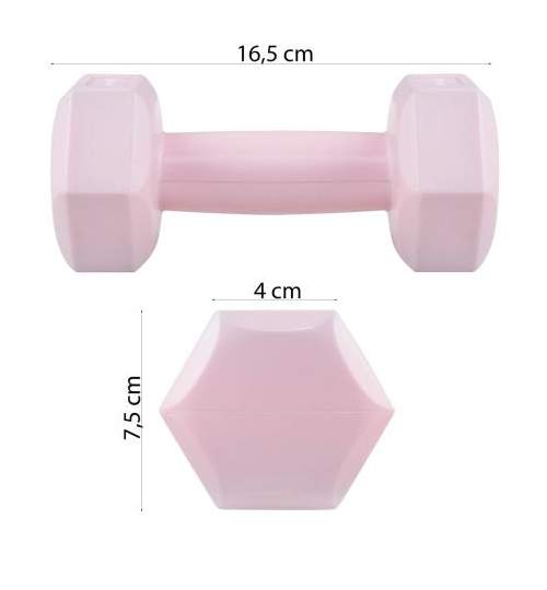 Set 2 Gantere fitness din cauciuc, 2x0.5 kg, culoare roz