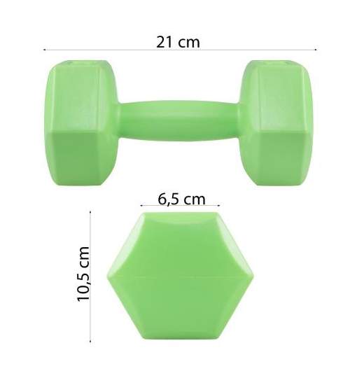 Set 2 Gantere fitness din cauciuc, 2x1,5 kg, culoare verde