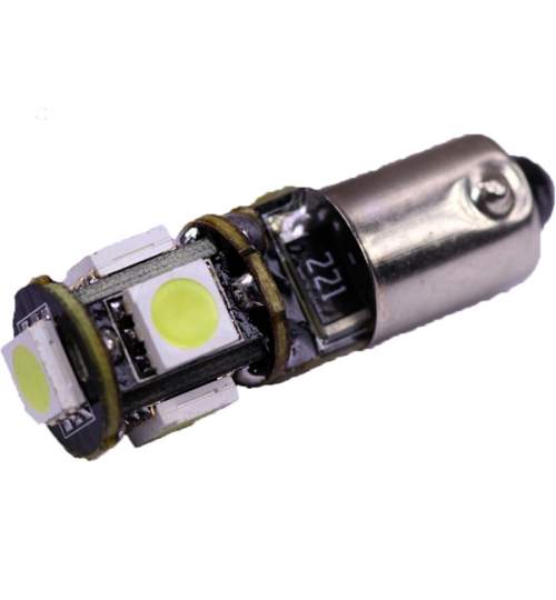 Bec LED BA9S Canbus, 5 SMD 5050 12V, lumina alba