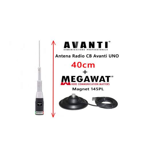 Set Antena Statie CB AVANTI Uno 40cm + Magnet Megawat 145PL