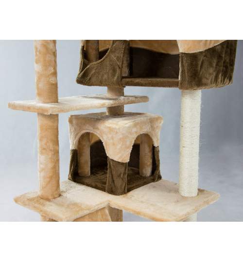 Ansamblu de Joaca pentru Pisici tip Turn, 5 Nivele, 130 cm, Culoare maro/bej