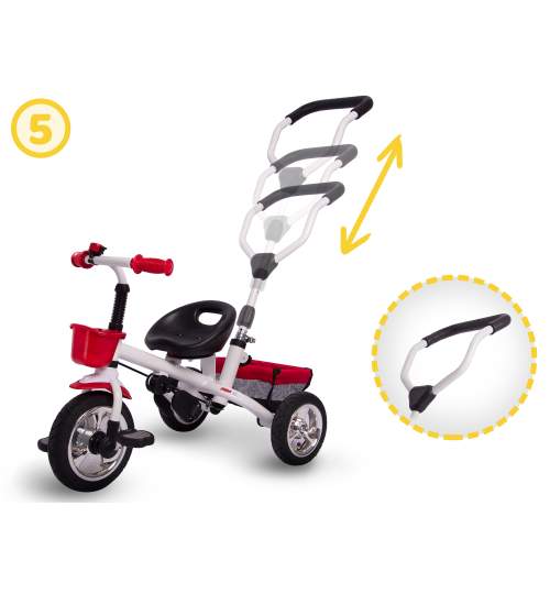 Tricicleta Carucior pentru copii, scaun rotativ, maner parental, copertina, culoare rosu