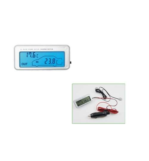 Termometru electronic auto, Interior/Exterior cu 2 senzori temperatura independenti si afisaj ora