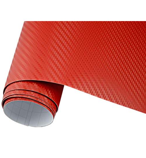 Folie carbon 3D Rosu, 1x1.5 m cu tehnologie de eliminare a bulelor de aer