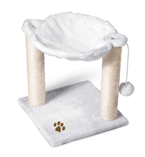 Ansamblu Casa de Joaca pentru Pisici, 2 Nivele, 34 cm, Culoare alb