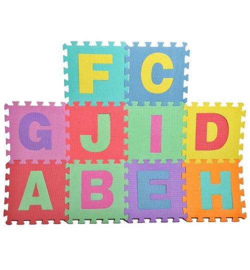 Covoras Tip Puzzle pentru Copii, 10 Piese din Spuma Moale, cu litere, multicolor