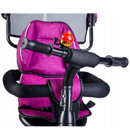 Tricicleta cu maner parental, copertina, cos depozitare, suport picioare, centura, culoare roz
