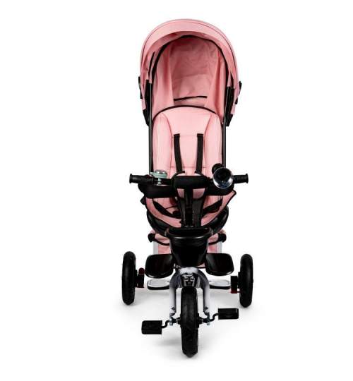 Tricicleta cu scaun rotativ, maner parental, copertina, cos depozitare, suport picioare, centura, culoare roz