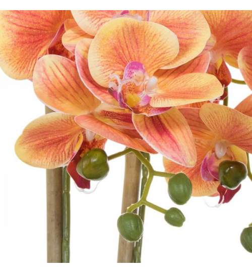 Aranjament Floral Orhidee Artificiala in Ghiveci cu 2 Tulpini, Aspect Natural,  inaltime 55cm, Culoare Portocaliu