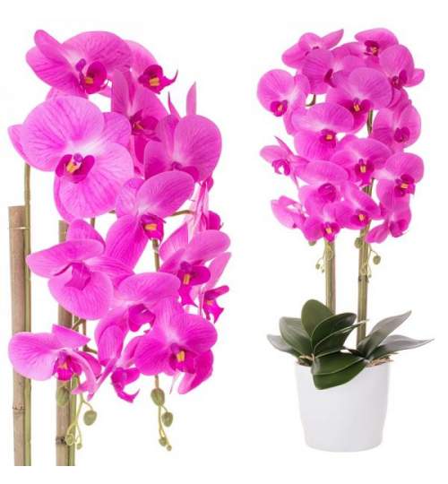 Aranjament Floral Orhidee Artificiala in Ghiveci cu 2 Tulpini, Aspect Natural,  inaltime 70 cm, Culoare Roz