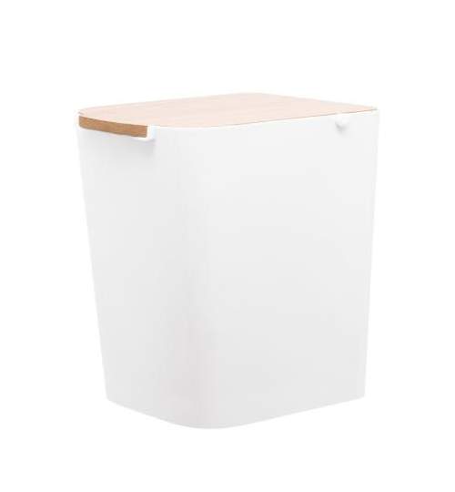 Cos de gunoi cu capac din lemn, capacitate 5L, culoare alb/maro