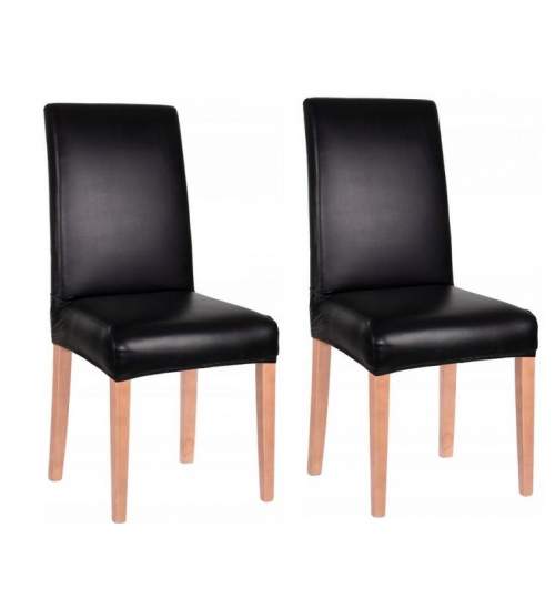 Set 2 huse scaun dining/bucatarie, imitatie piele si spandex, culoare negru