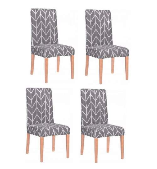 Set 4 huse Herringbone pentru scaun dining/bucatarie, din spandex, culoare gri