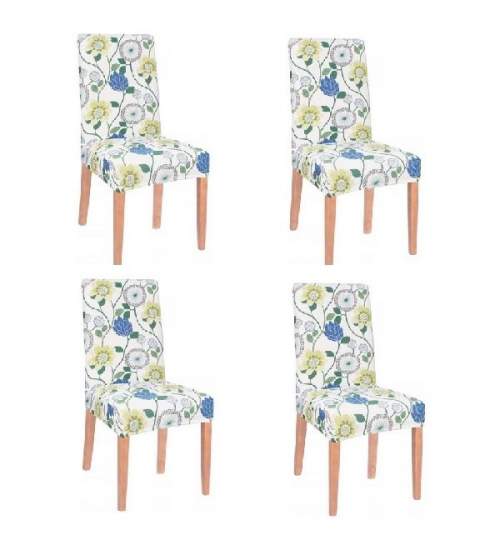 Set 4 huse scaun dining/bucatarie, din spandex, model floral, multicolor