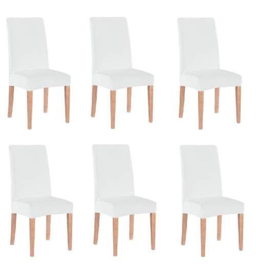 Set 6 huse pentru scaun dining/bucatarie, din spandex, culoare alb