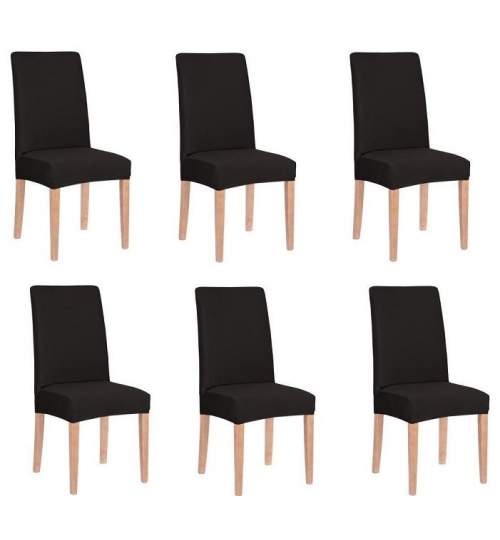 Set 6 huse pentru scaun dining/bucatarie, din spandex, culoare negru